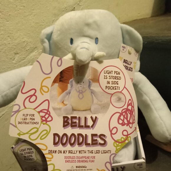 Belly Doodles light bluegray elephant plush draw on stomach Brand new - Picture 1 of 3